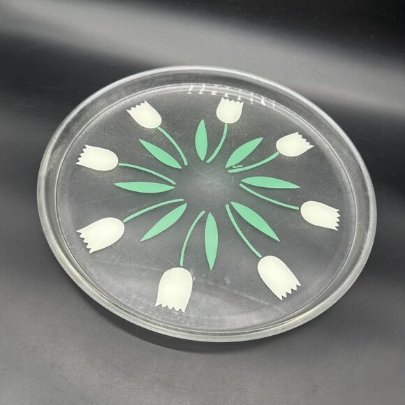 Vintage Serving Tray Acrylic Tulip Green White Floral HJ Stotter Tulip Flowers - Picture 1 of 9